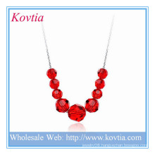 Alibaba fashion jewelry red crystal bead silver pendant necklace